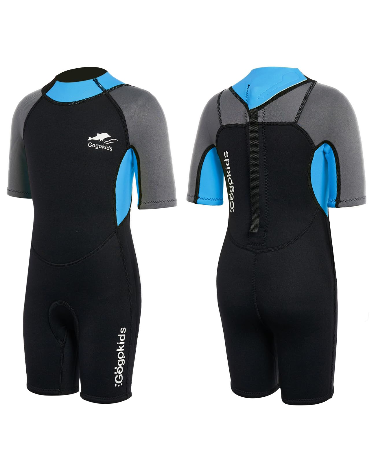 Gogokids Shorty Neoprenanzug Kinder, 2,5mm Neopren Thermo Kurze Nassanzüge mit Rückenreißverschluss, UV-Schutz Neoprenanzüge für Jungen Mädchen 3-10 Jahre zum Schwimmen, Surfen, Tauchen