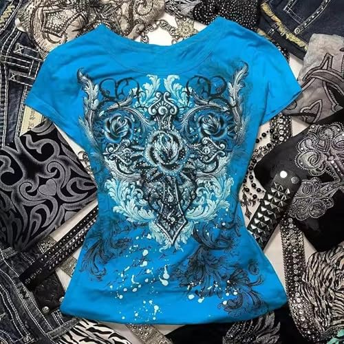 Grunge Shirts Emo Clothes Teen Girls Vintage Graphic Tee Y2k 2000s Goth Top Women Mcbling Short Sleeve Streetwear4