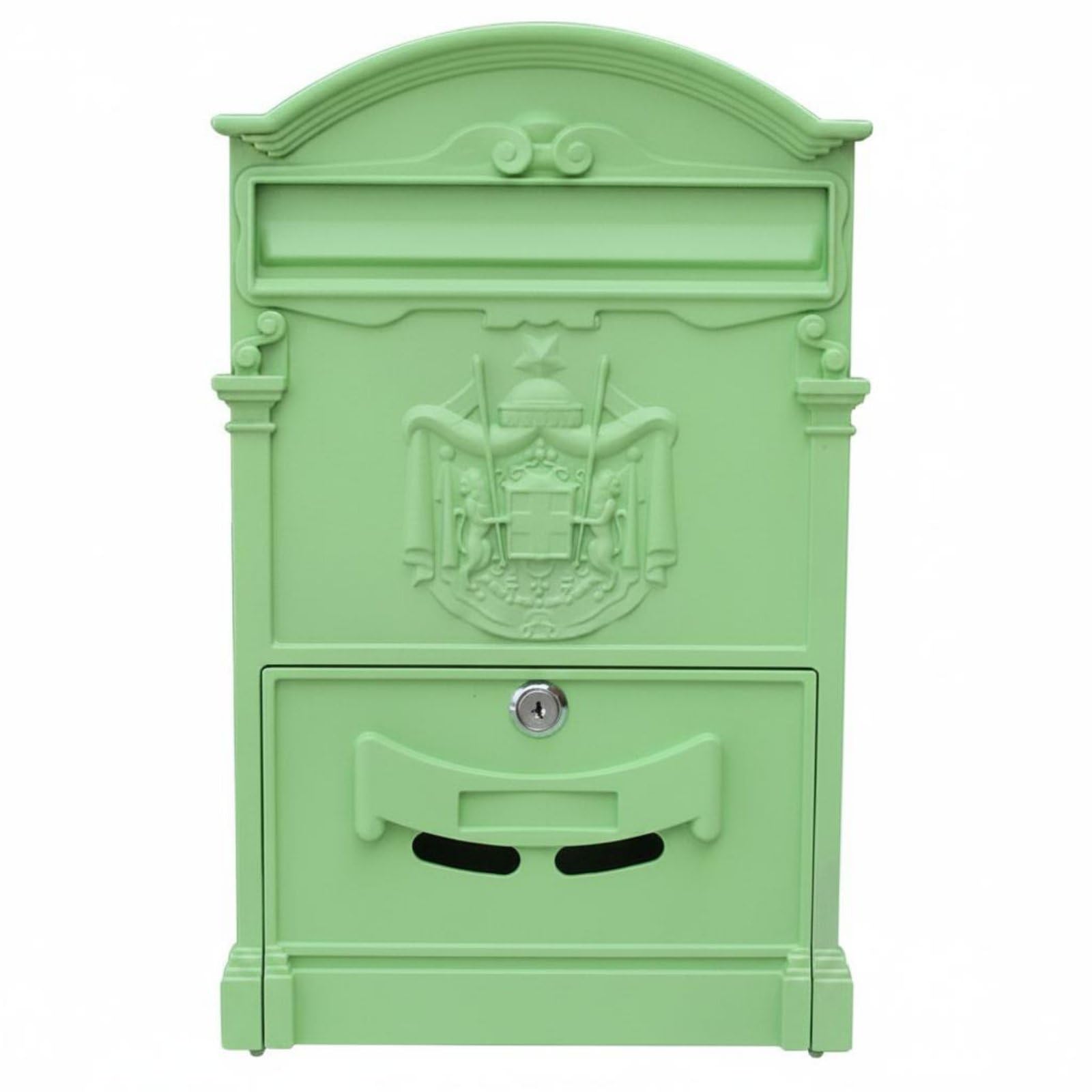 Weather Resistant Lockable Wall Mailbox Secure Lock Vintage Wall Mailbox Decorative Design Rainproof Post Box Rustic Design for Front Gate, Villa, Macaron Green | Home & Garden-picture-20