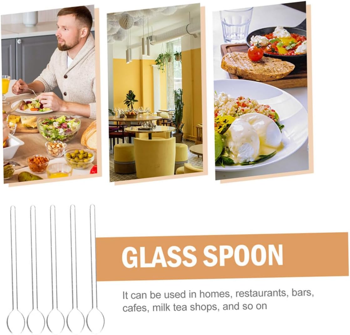 25pcs Heat-resistant Glass Mixing Spoon for Desserts Serving Spoons Ergonomic Handle for Cocktails Juices Soup Milk Party Cafe