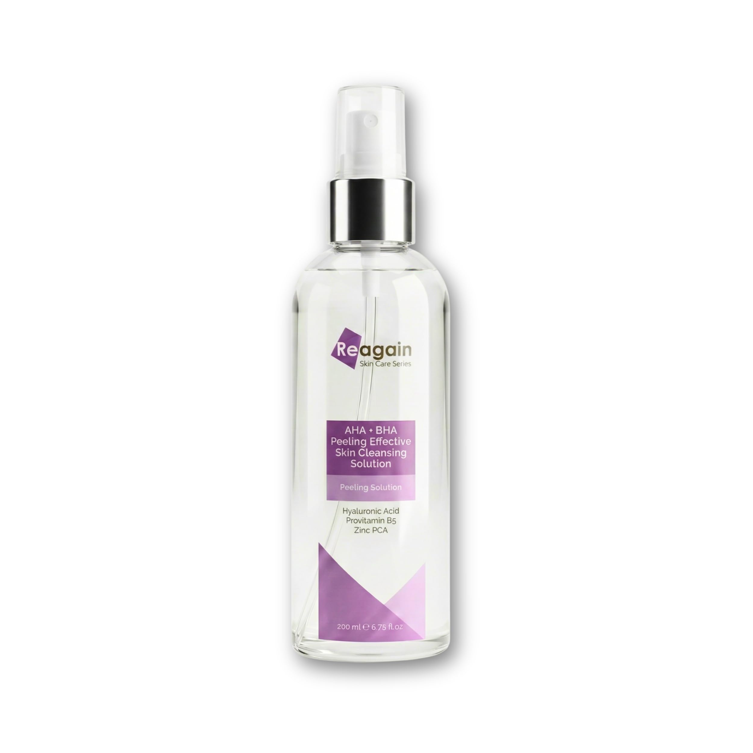 Reagain AHA BHA Peeling Etkili Cilt Temizleme Tonik - Glikolik Asit, Salisilik Asit, Laktik Asit, Hyaluronik Asit, Zinc PCA, Provitamin B5-200 ml (6.76 fl.oz)