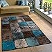 Produktbild Paco Home Designer Teppich Wohnzimmer Ausgefallene Farbkombination Karo Türkis Braun Creme, Grösse:80x150 cm