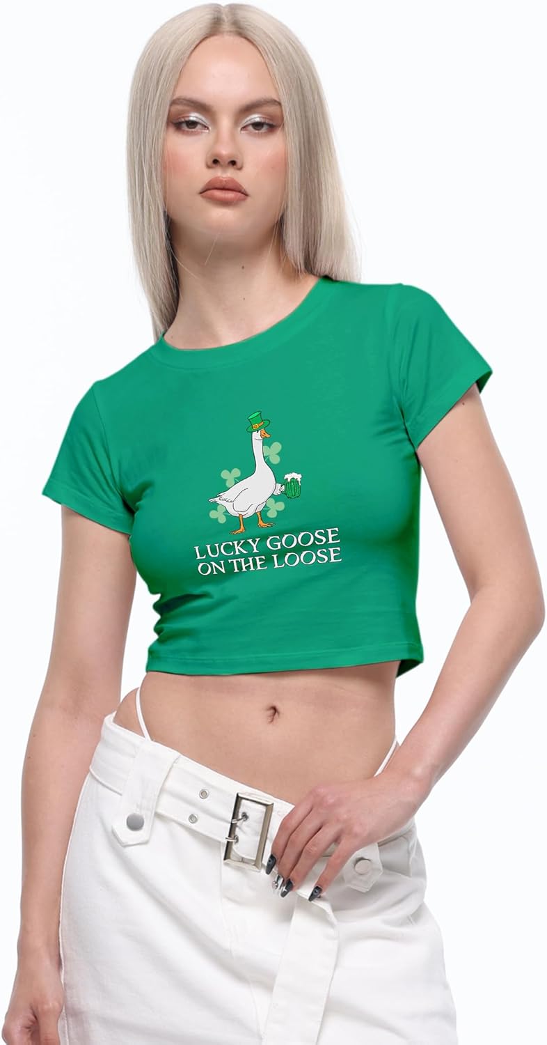 St Patricks Day Y2K Baby Tees Funny Short Sleeve Crew Neck Irish Crop Top Green Going Out Tops for Women - Image 4