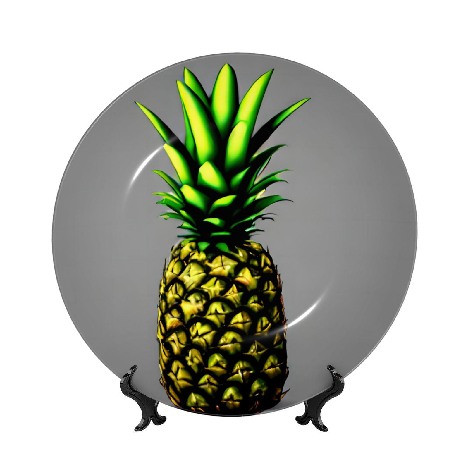 SXZVVBN Cartoon Pineapple Bone China Decorative Plate Art with Stand Removable Adhesive Hanging for Home Office 7in