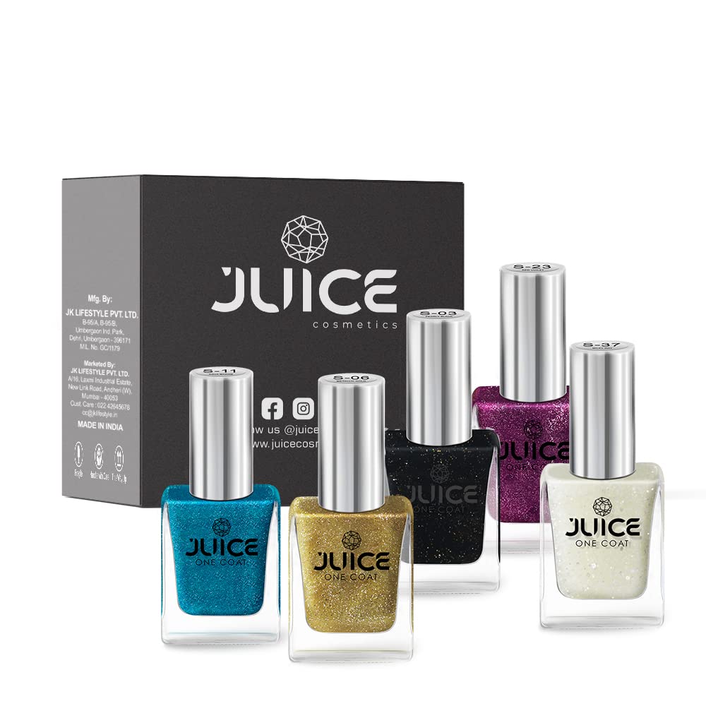 Juice Quick-Dry, Long Lasting, Chip Resistant, Shimmery Metallic Finish, High Gloss, F&D Approved Colors & Pigments 5 In 1 Nail Polish, 33 Ml, Combo 22-image-36