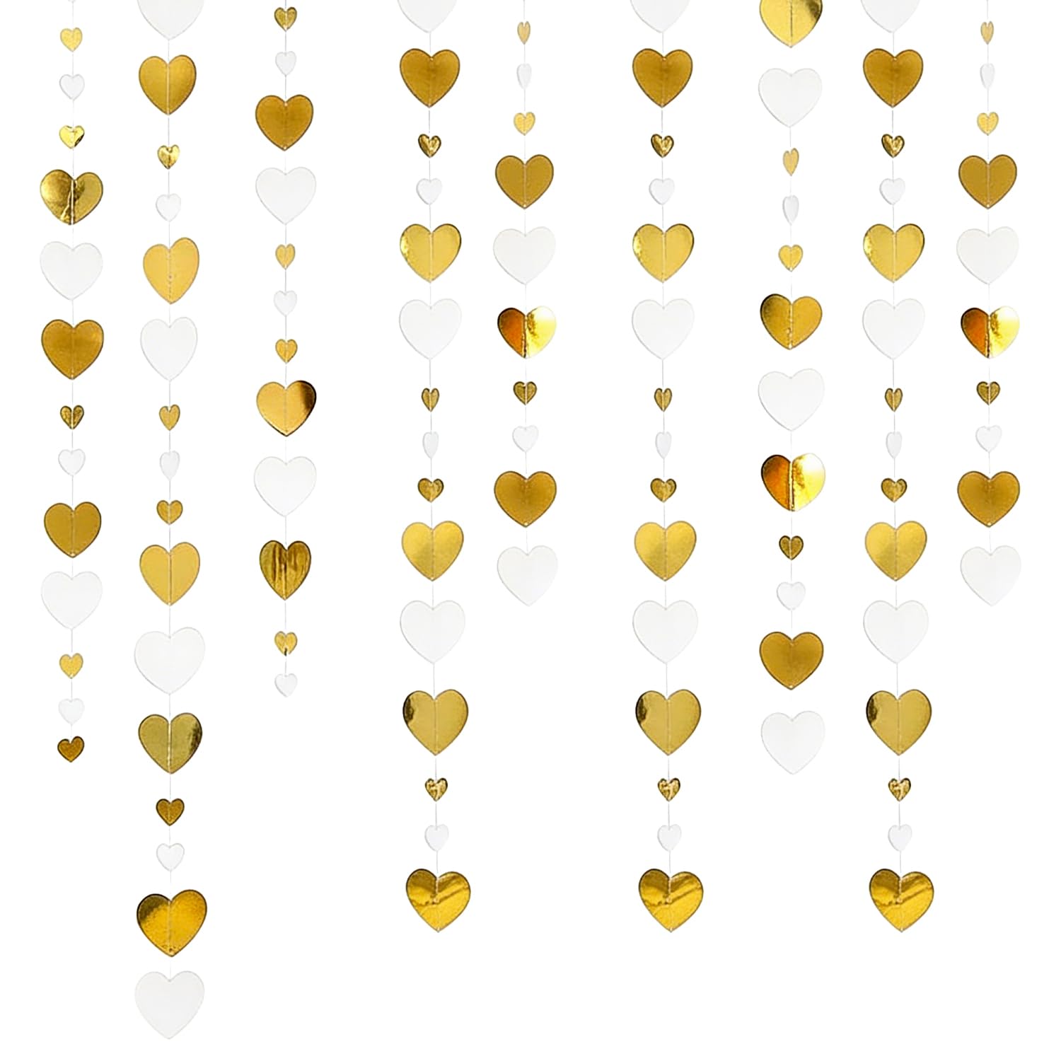 White and Gold Hanging Heart Party Decorations, 39 Ft Love Garland for Wedding Reception, Engagement Party, Valentine's Day, Anniversary Decor