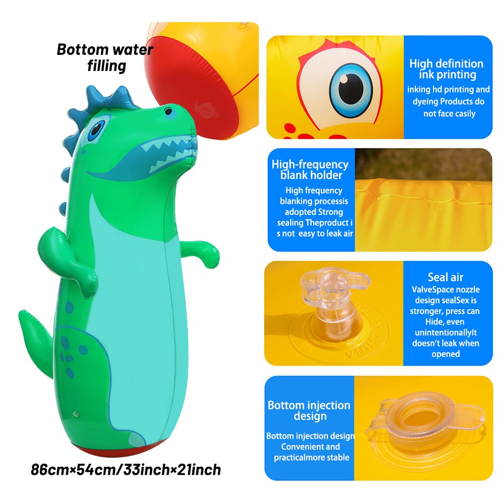 Lot de 2 sacs de frappe gonflables, au motif de dinosaure, mannequin debout gonflable, en bas, doit ajouter de l'eau pour les enfants, cadeaux de sport, en plein air (95 cm) - 3