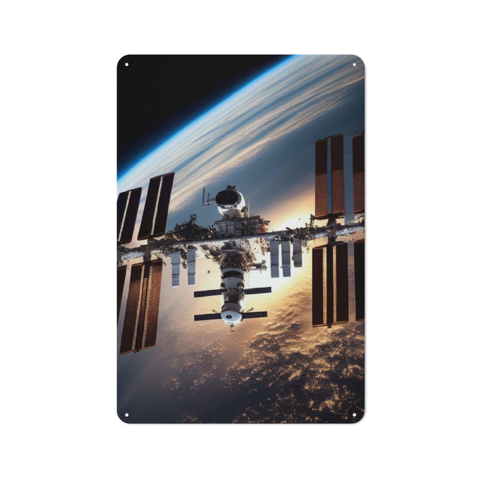Junmoney Panoramic Earth Orbit View Vintage Tin Sign 30X20cm With For Garage Wall, Suited To People Furnishing A Garage