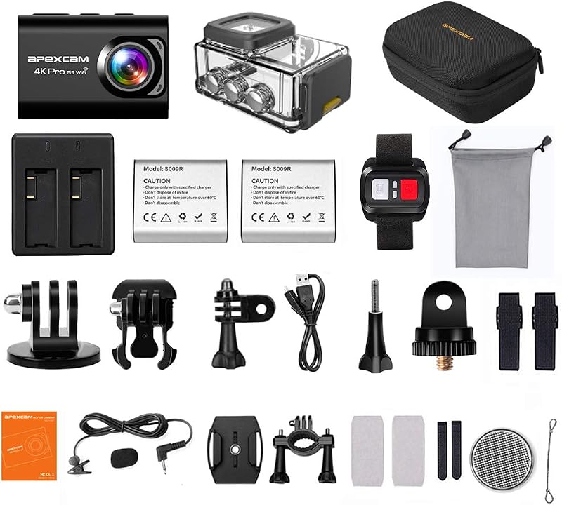 Apexcam 4K 20MP Akciókamera - Vízálló 40m, WiFi, EIS Képstabilizátor, Külső Mikrofon, 170° Látószög, 2.4G Távirányító, 2 Akkumulátor