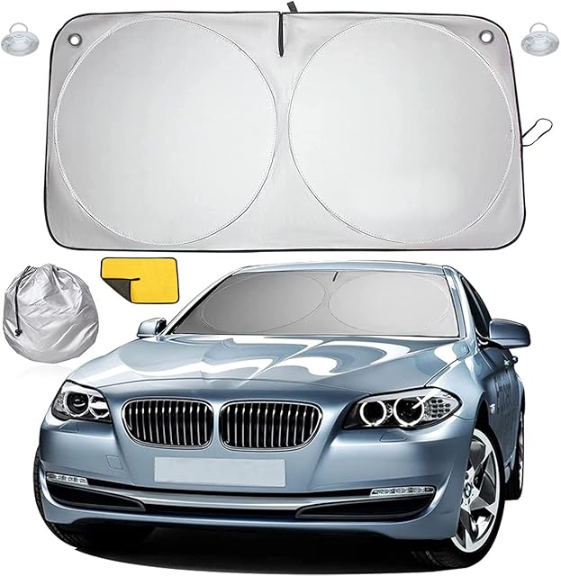 Car Windshield Sunshade - Blocks UV Rays Sun Visor Protector, Front Window Sunshades, Foldable Car Sunshade Windscreen for to Keep Vehicle Cooler, Easy To Use (63 x 35.5 inches)