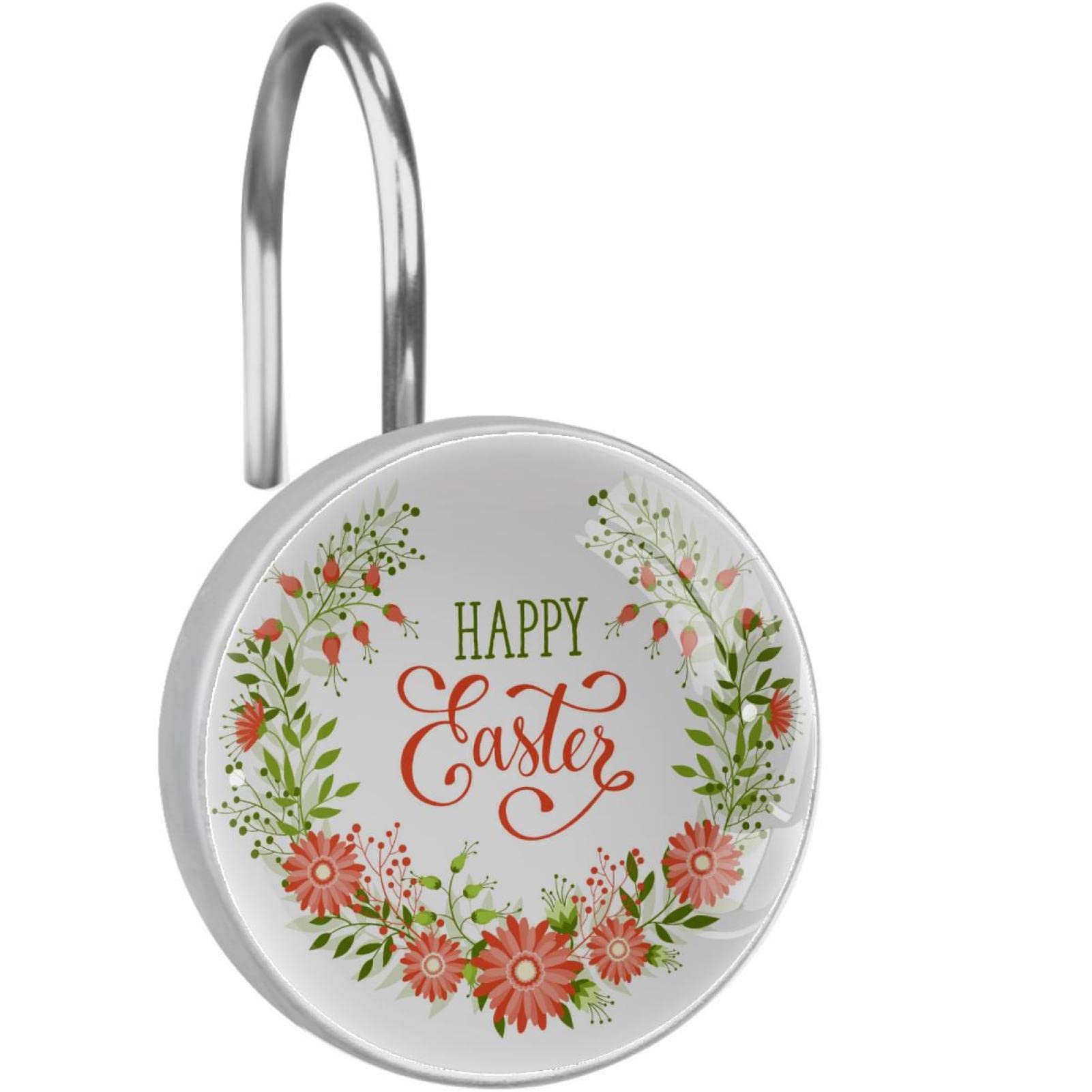 Rideau de douche de salle de bain : 12 crochets en acier inoxydable Happy Easter