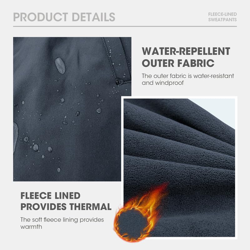 Men's Fleece Lined Pants Winter Athletic Workout Running Sweatpants Zipper Pockets Water Resistant Warm Joggers4