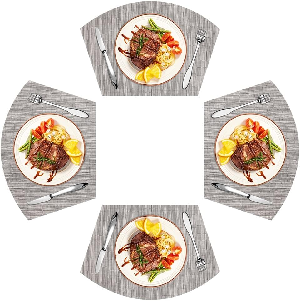 4/8Pcs Fan Shaped PVC Washable Placemats for Dining Table Mat Non-Slip Placemat Set in Kitchen Accessories (Color : Gray Size : 8Pcs) (Coffee 8Pcs)