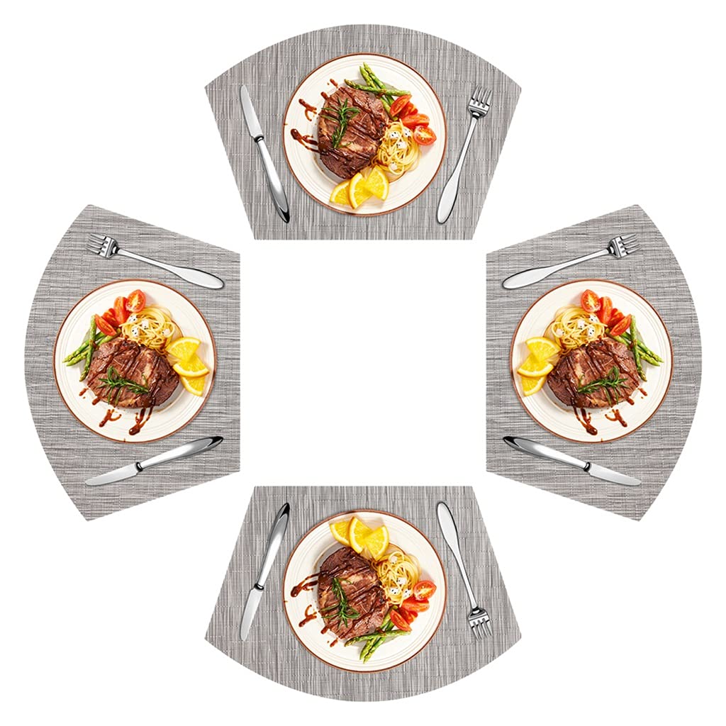 ZUIAI 4/8Pcs Fan Shaped PVC Washable Placemats for Dining Table Mat Non-Slip Placemat Set in Kitchen Accessories(Gray,4Pcs)
