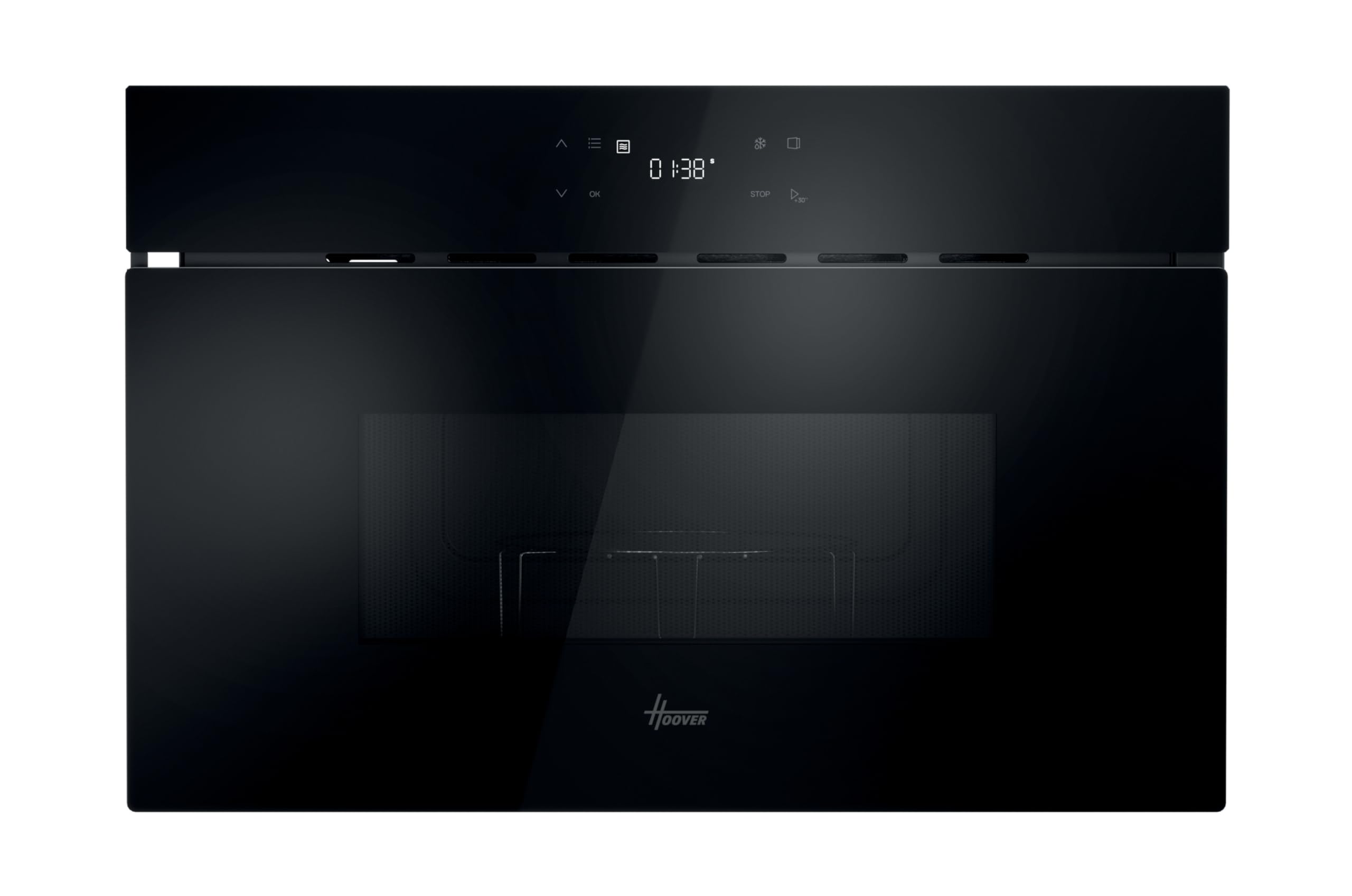 Hoover 38cm, 24 litre Built-in Microwave, full touch, LED display, defrost, 7 power levels, 8 auto programs, 750w microwave power, 1000w grill, side opening door- Black, 39 x 60 x 32cm- HO38SC3BF7XK