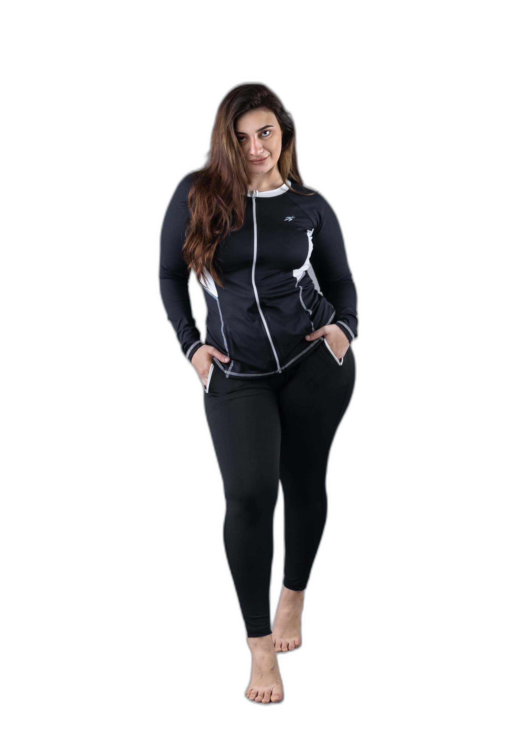 keepfit Longsleeves Zippered Padded Rashguard 2-Piece Swimming Suit for Women-picture-22