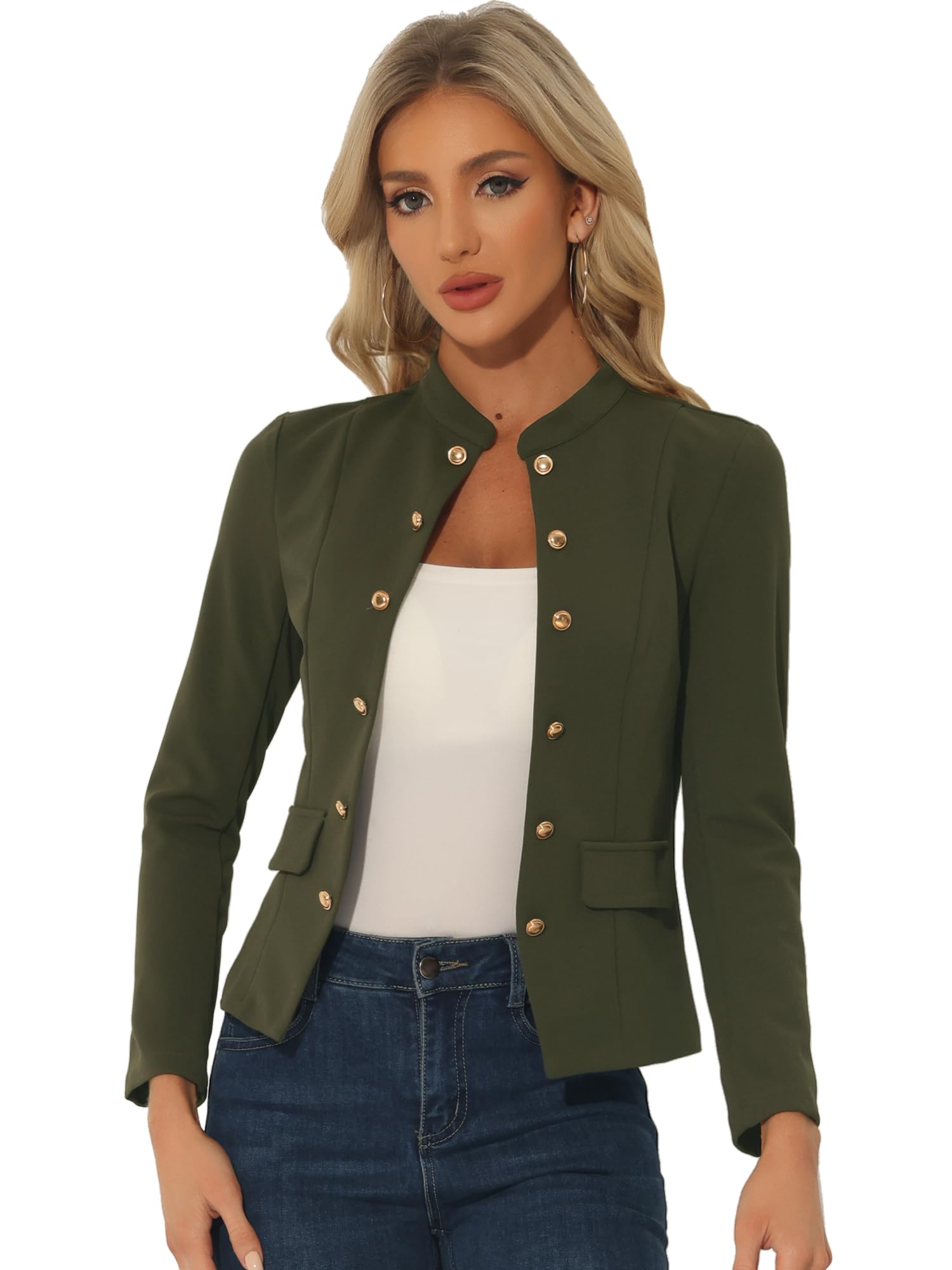 Allegra K Open Front Blazers for Womens Casual Long Sleeves Buttons Office Suit Jacket