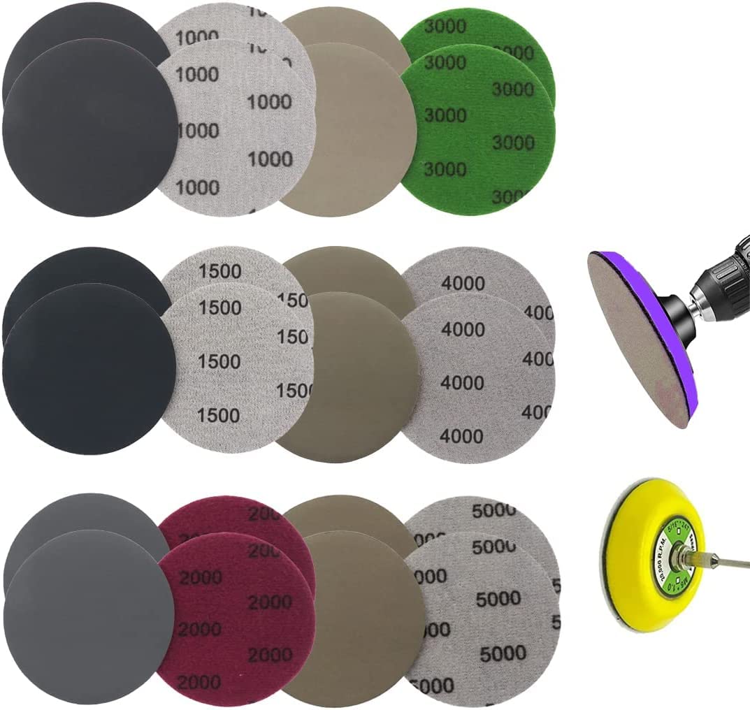 SIOPPKIK Sandpaper 80mm Velcro Round Sanding Wheels 1000/1500/2000/3000