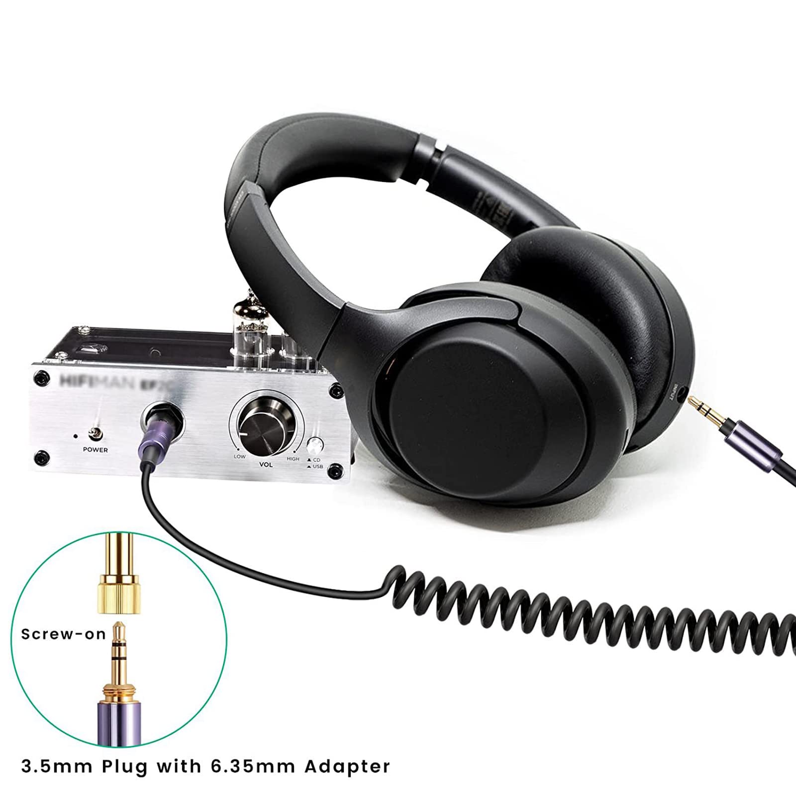 Cable en espiral de resorte de 3,5 mm con cable adaptador de 6,35 mm para auriculares WH-1000XM3 XM2 XM4 / H900N H800
