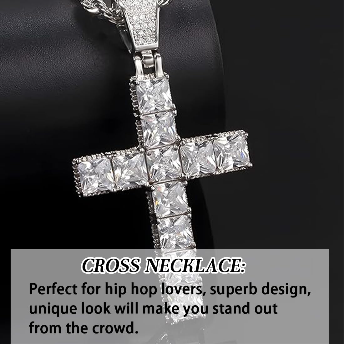1 Pezzo Collana Uomo Donna Croce Collane Girocollo Uomo Acciaio Inox con Zirconi Catena con Pendente Croce Catenina Rapper Retrò Catenella Acciaio Inossidabile Argenteo