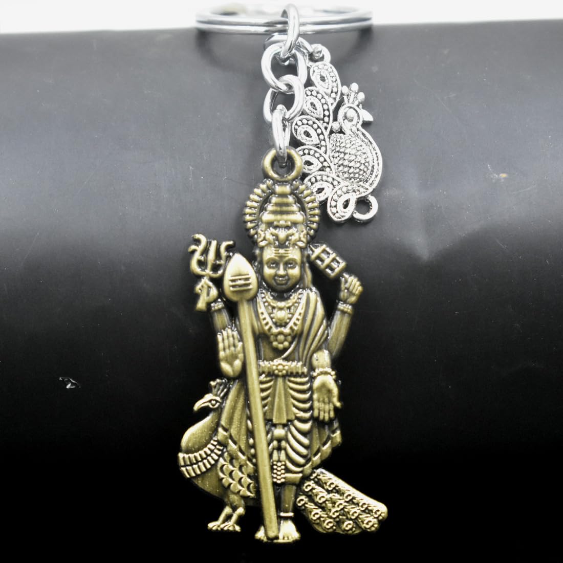 Lord Murugan Peacock Metal Charm Bronze Keychain for Car Bike Home Office | Religious Gift Keychain for Men & Women-image-24