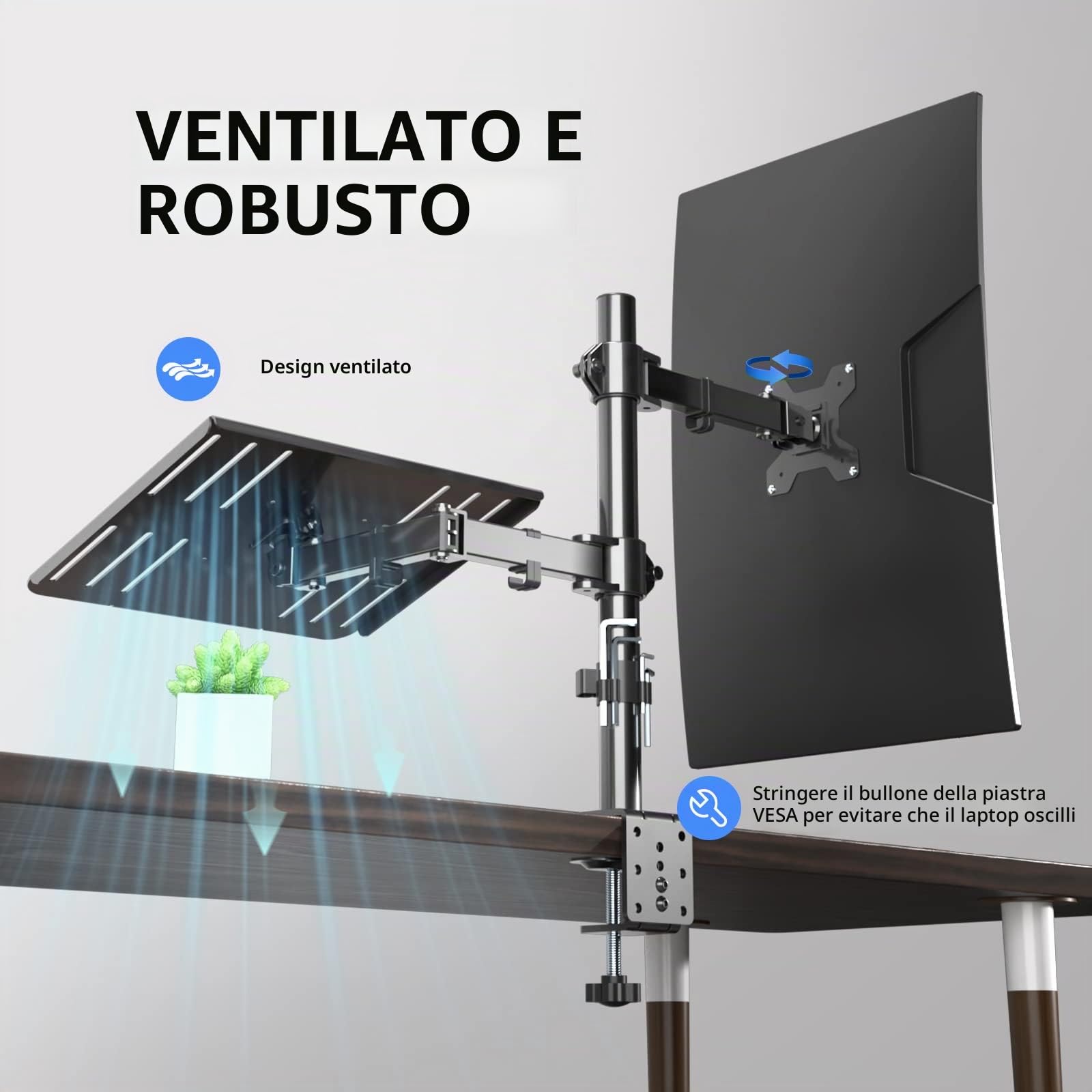 suptek Supporto per braccio per monitor da tavolo per notebook per schermi da 13-27" | Supporto per monitor bloccato MD6432TP004