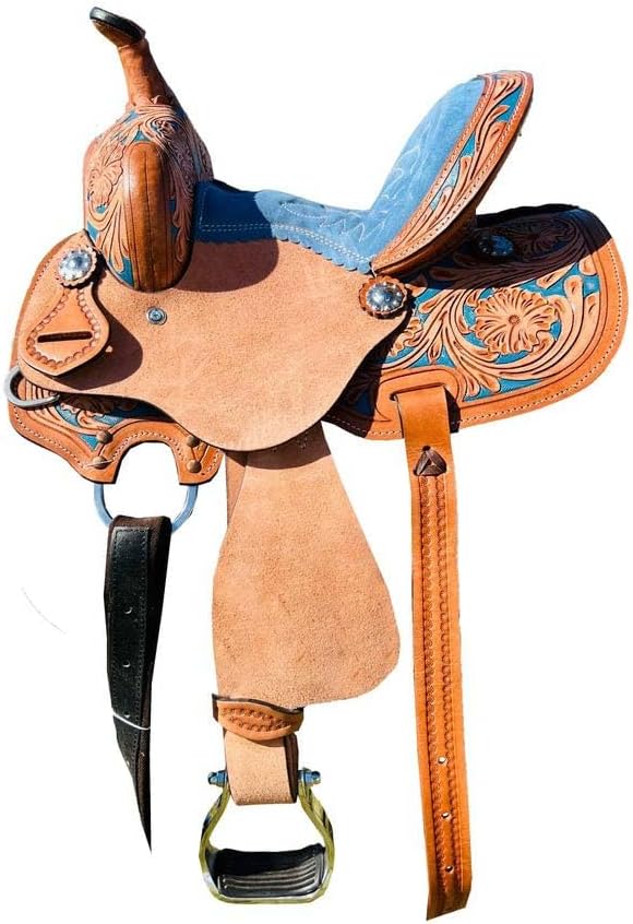 Horse Saddle Leather Western Barrel Racing Handmade Premium Comfort Horse Saddle for Best Riding Trail Equestrian Tooled Carved Size: 10-18 inches Seat Available, UG37