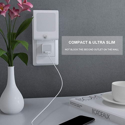 Miniatura 3 de MAZ-TEK Luces con sensor de movimiento enchufables con brillo ajustable, luz nocturna LED blanca cálida activada por movimiento para pasillo,