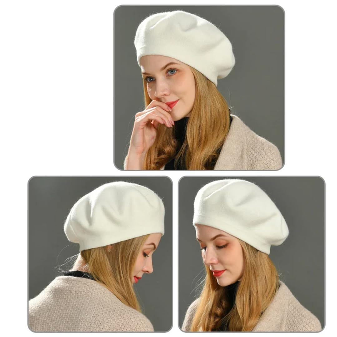 Wvapzxx Damskie wełniane berety ciepła zimowa czapka beanie zwykły jednolity kolor eleganckie jesienne czapki malarskie