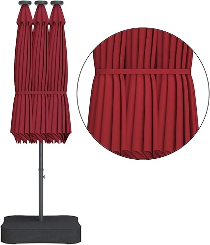Miniatura 8 de Tangkula Sombrilla grande de patio de 15 pies con luces solares, doble cara para exteriores con base incluida, 36 luces LED, para jardín, terraza,