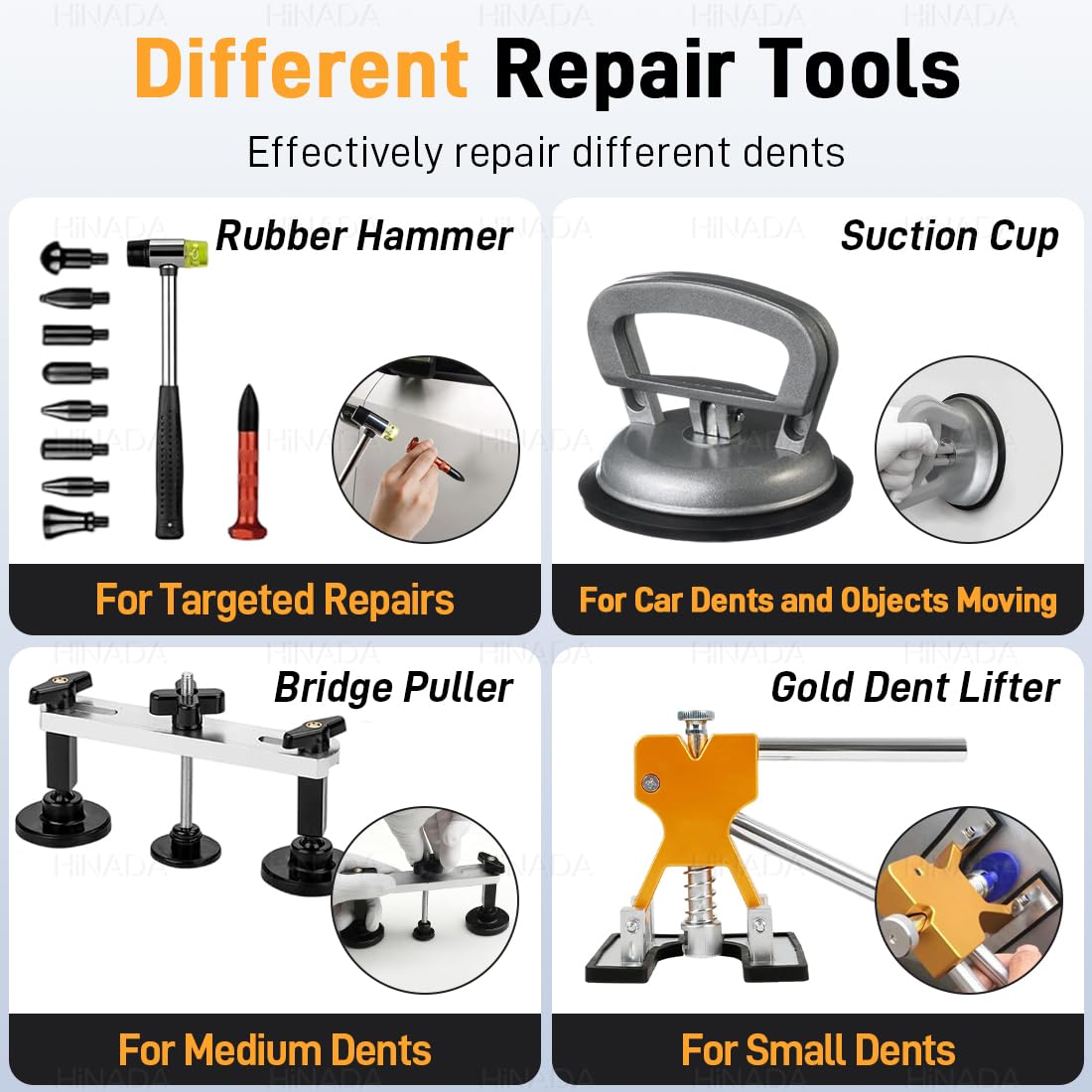 HiNADA 139Pcs Auto Dellen Reparaturset, Auto Reparatur Ausbeulwerkzeug Lackfreies Dent Reparatur Puller Kit PDR Werkzeugset für Hagelschaden, Karosserie & Beulenentfernung