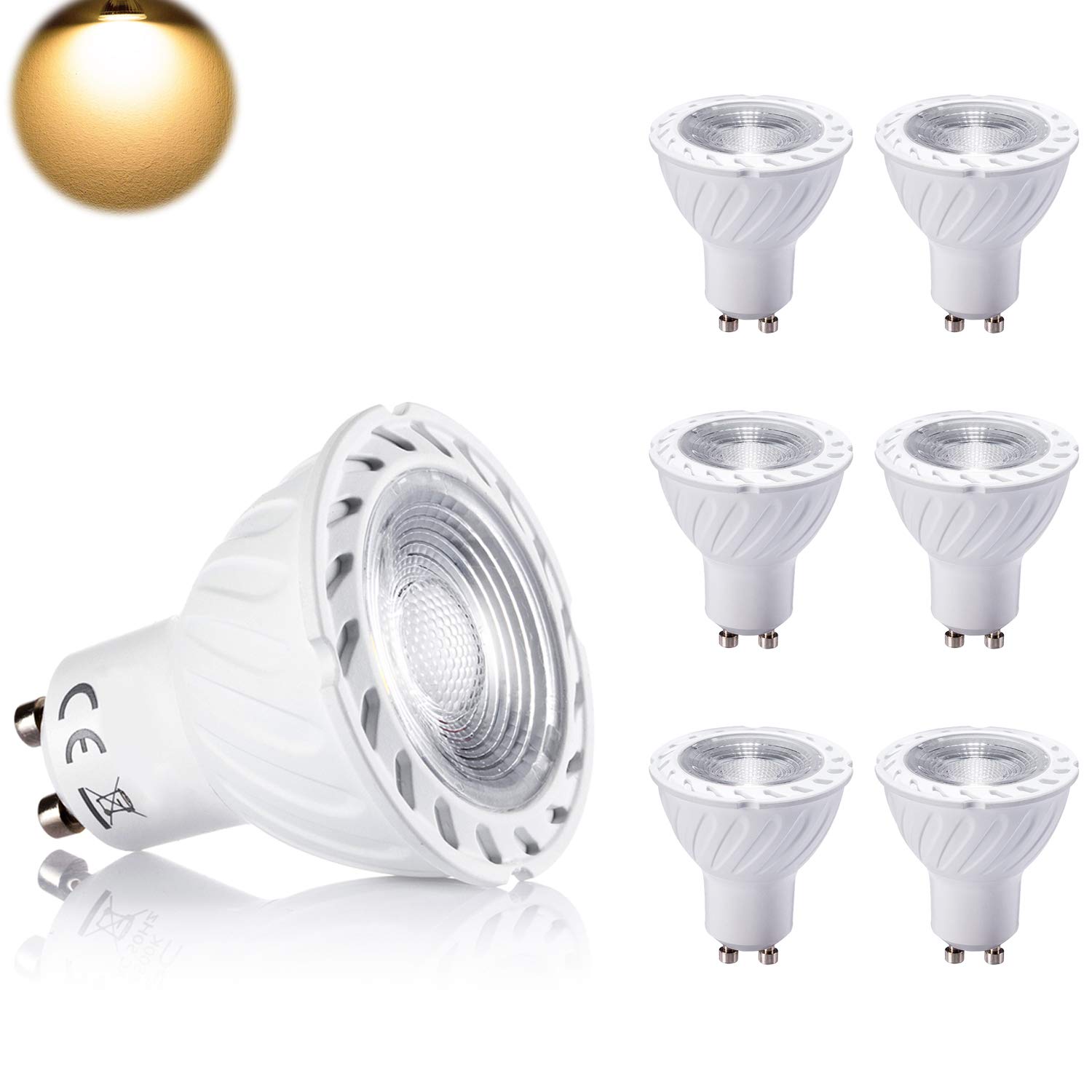 7W GU10 Led Bulb Warm White 3000K 550 Lumens 50W Replacement for Halogen Bulb GU10 Recessed Spotlight Lighting 40° Beam Angle Non-Dimmable (Pack of 6)