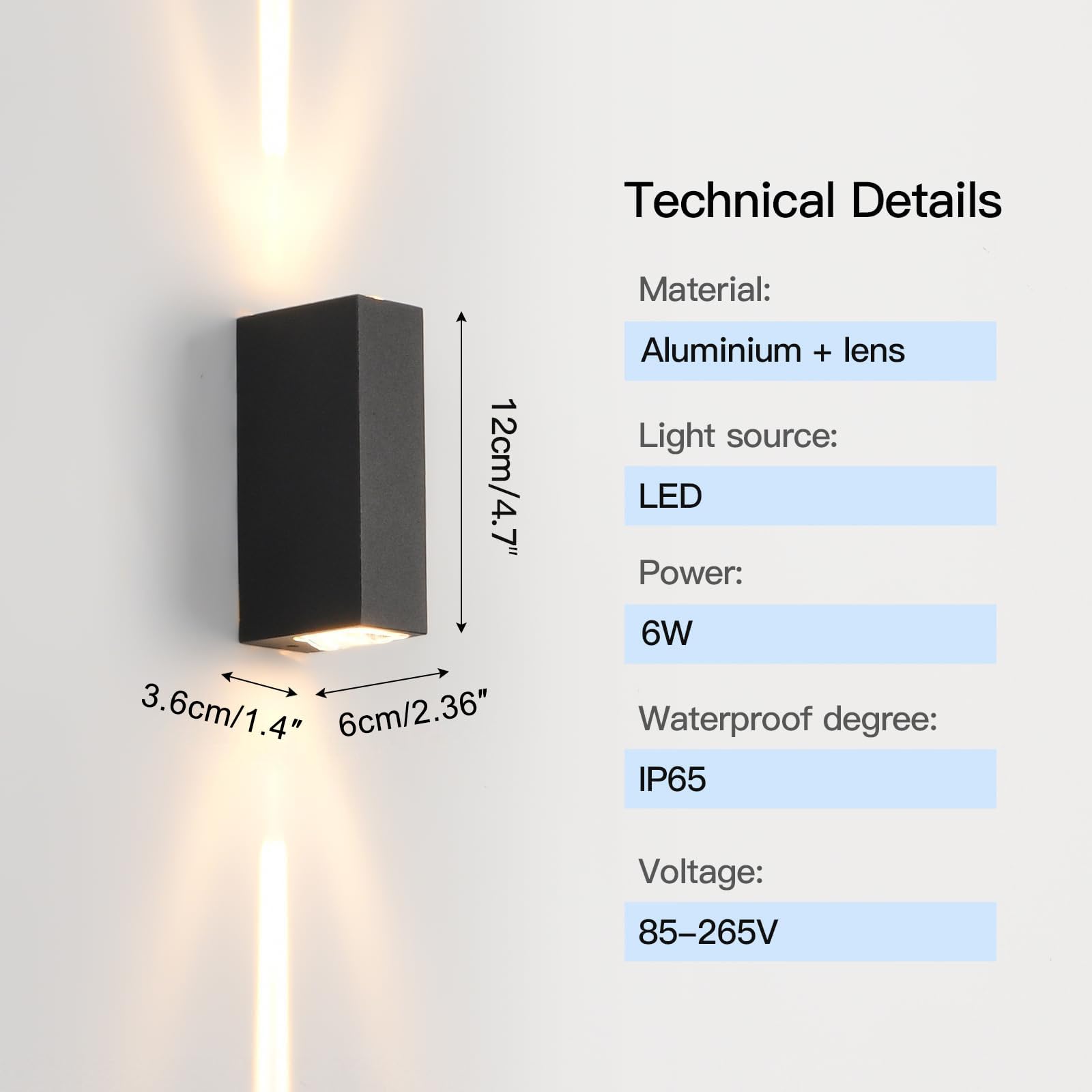 LED Wandleuchte Außen 2er-Set, 6 W, 3000 K, IP65, Schwarz