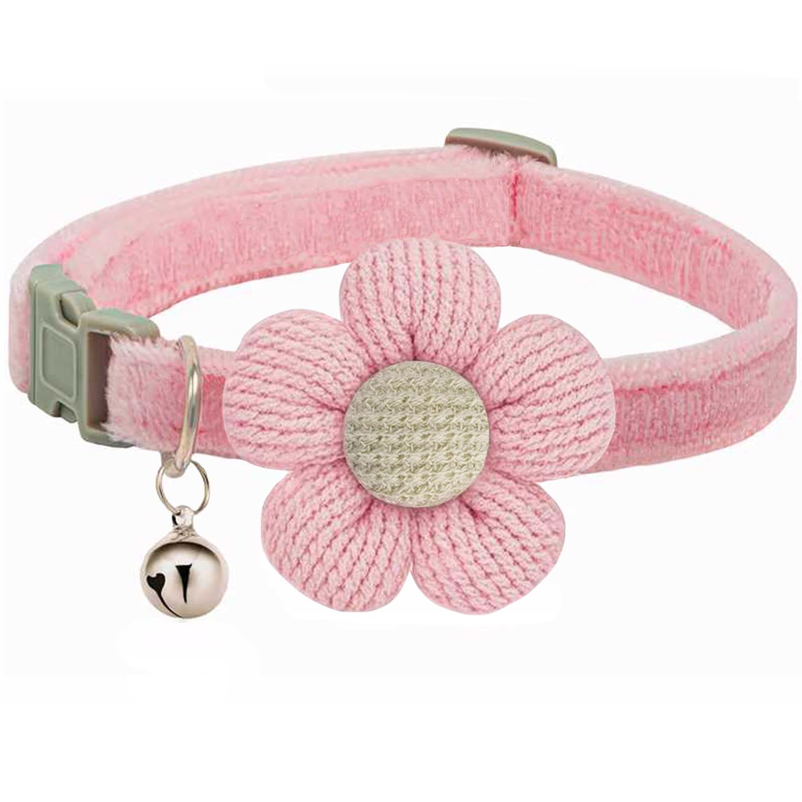 Small Dog Collar with Flower, Puppy Collars XS Dog Collars for Small Dogs with Bell for Girl Boy Little Dog (Pink)