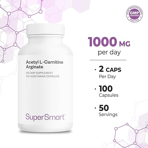 Miniatura 5 de SUPERSMART - Acetyl L Carnitine Arginate 1000 mg por día - Aminoácidos - Suplemento cerebral popular | Sin OMG y sin gluten - 120 cápsulas