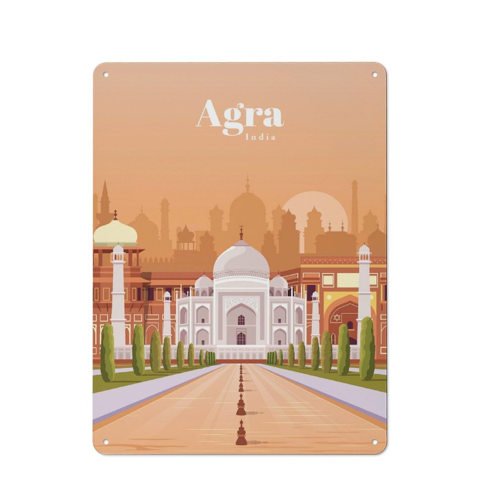Junmoney Travel To Agra Metal Wall Plaque, Easy To Hang Plaque For Home Cafe, Breakfast Area Or Pantry Wall, 40X30cm