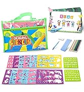 lenbest kit di stencil e disegno, kit completo per bambini, oltre 200 forme con 12 stencil grandi...