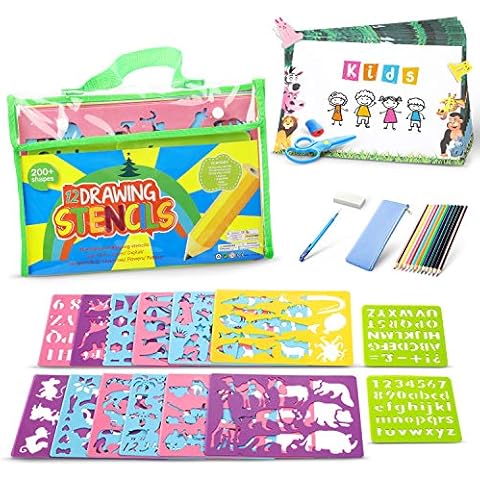lenbest Drawing Stencils Set for Kids, Includes Animal, Number and Letter Shapes - Ideal Educational Toy and Creativity Kit - The Perfect Kids Gift Cover