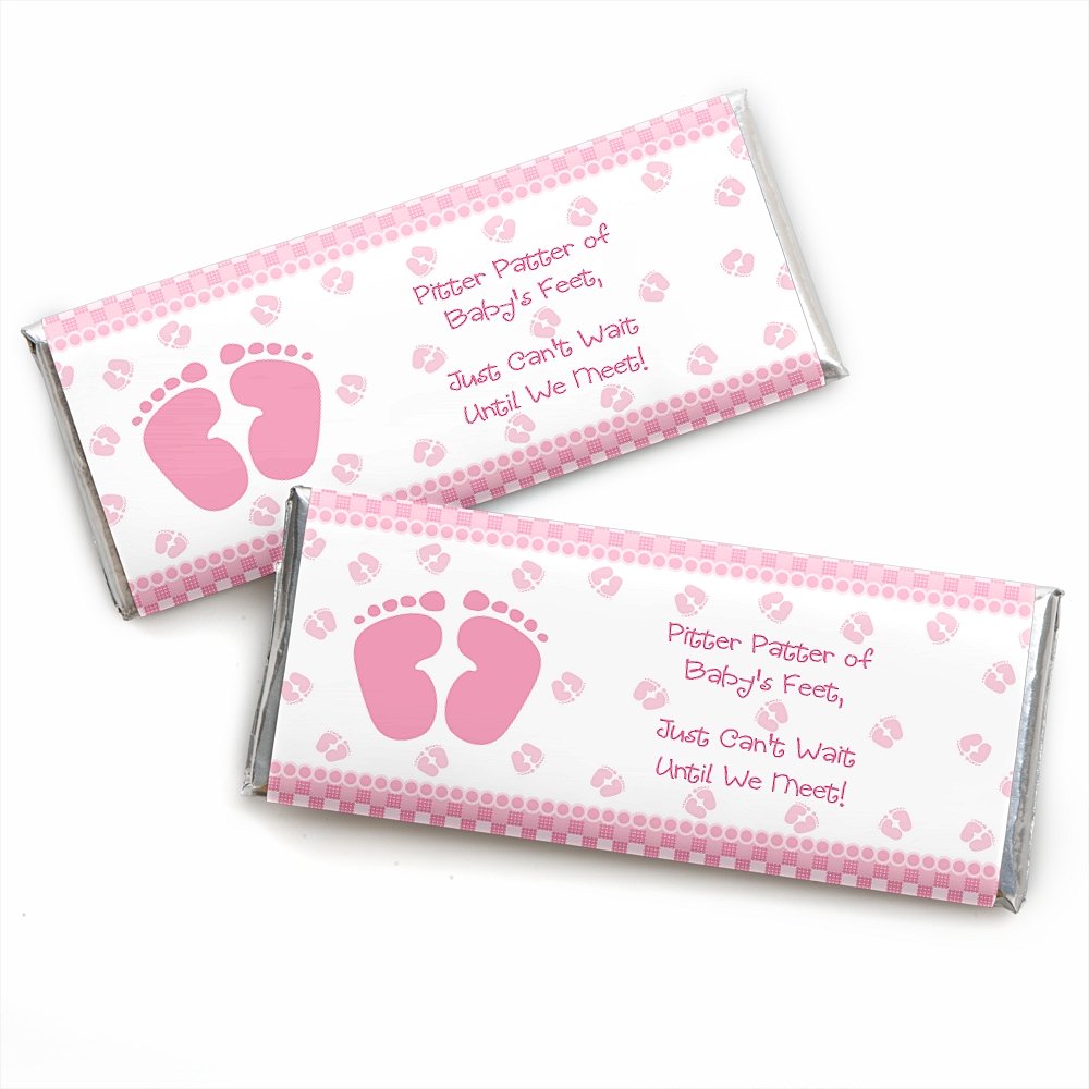 Big Dot of Happiness - Baby Feet Pink - Candy Bar Wrappers Girl Baby Shower Favors - Set of 24