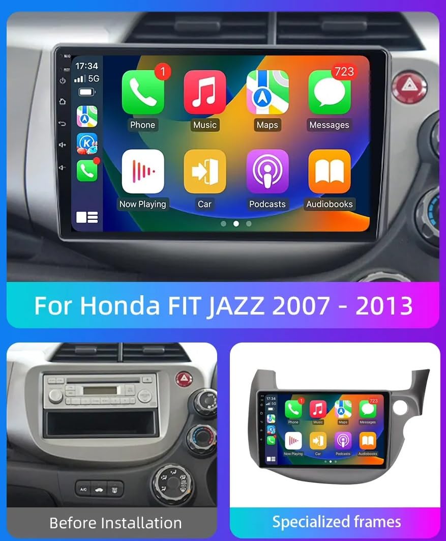 Radio Samochodowe dla Honda Jazz Fit 2007-2013 Przenośny OdtwarzaczDotykowym Hd, Bluetooth, Wi-Fi, Radiem, Wideo I Muzyką; Mirror Link, 8 Rdzeń 8G+256G
