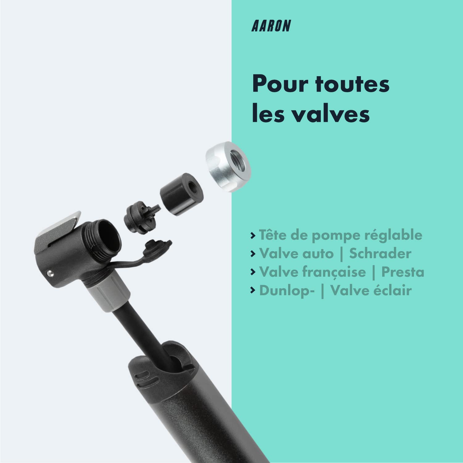AARON Pocket One Mini Pompe à vélo pour Toutes Les valves – Pompe à air compacte adaptée à Tous Les Cadres – Pompe Manuelle pour Les déplacements avec kit de gonflage Gratuit – Pompe à Roue en