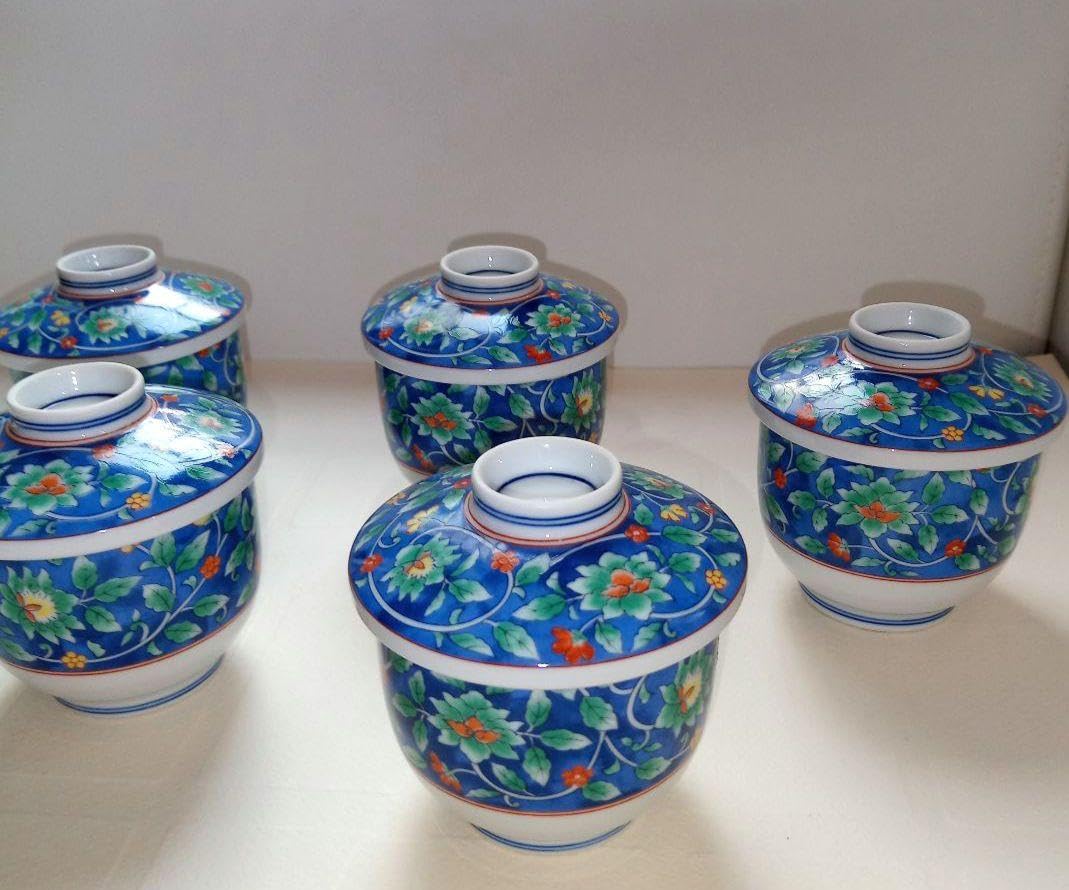 Amazon.co.jp: 有田焼 喜峰窯 茶碗蒸し 蓋付き御椀 5客セット : ホーム