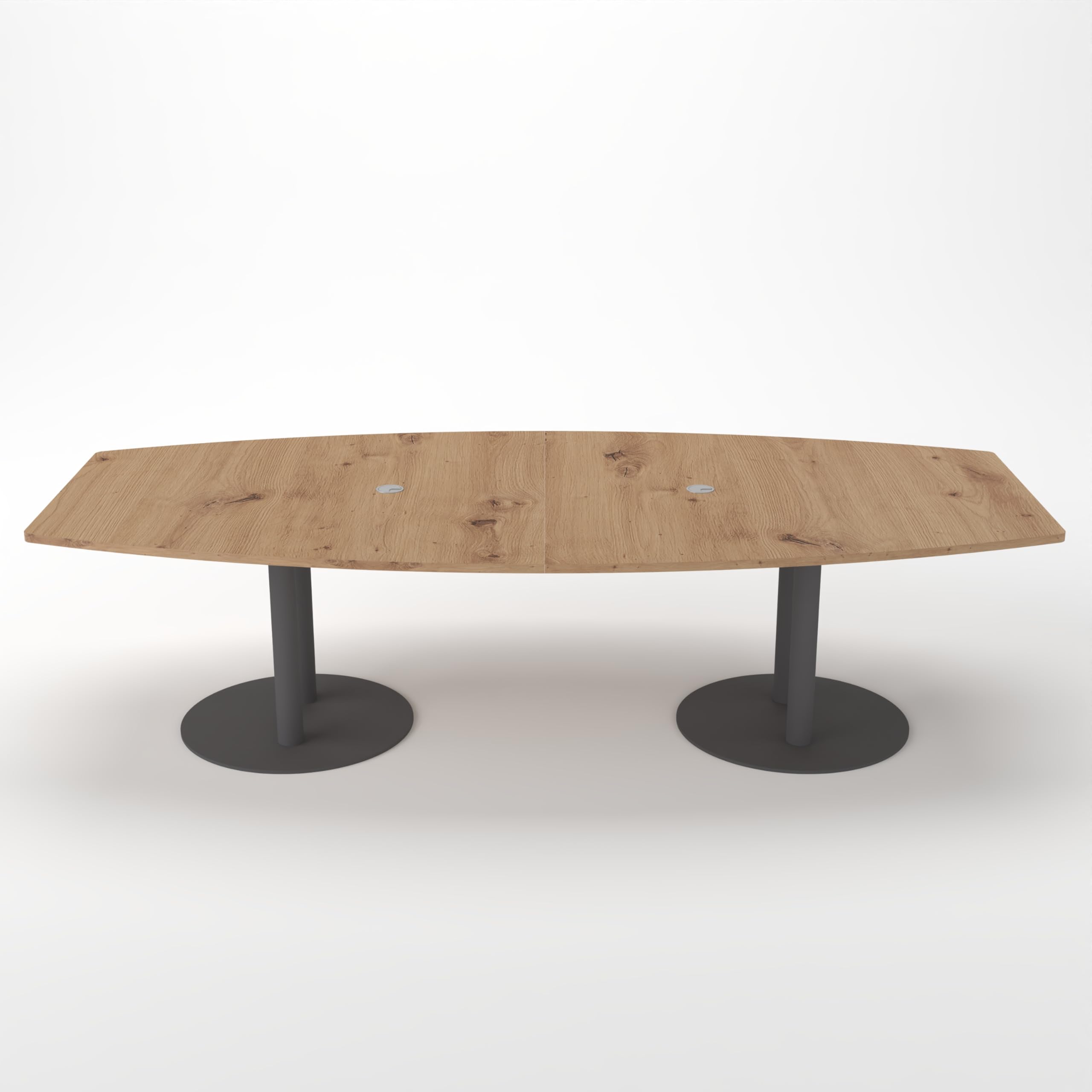 Konferenztisch KONTI 280x130 cm – ovaler Besprechungstisch in Asteiche mit Säulenfüßen in Graphit & 2 Kabelauslässen, erweiterbarer Meetingtisch für 8–10 Personen, moderner XXL-Tisch fürs Büro