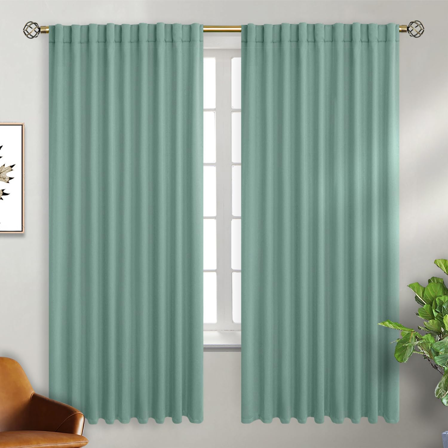 BGment Wide Sage Green Blackout Curtains 63 inch Length - Rod Pocket and Back Tab Thermal Insulated Room Darkening Noise Reducing Privacy Curtains for Living Room, 70 x 63 Inch, 2 Window Panels โ image 1