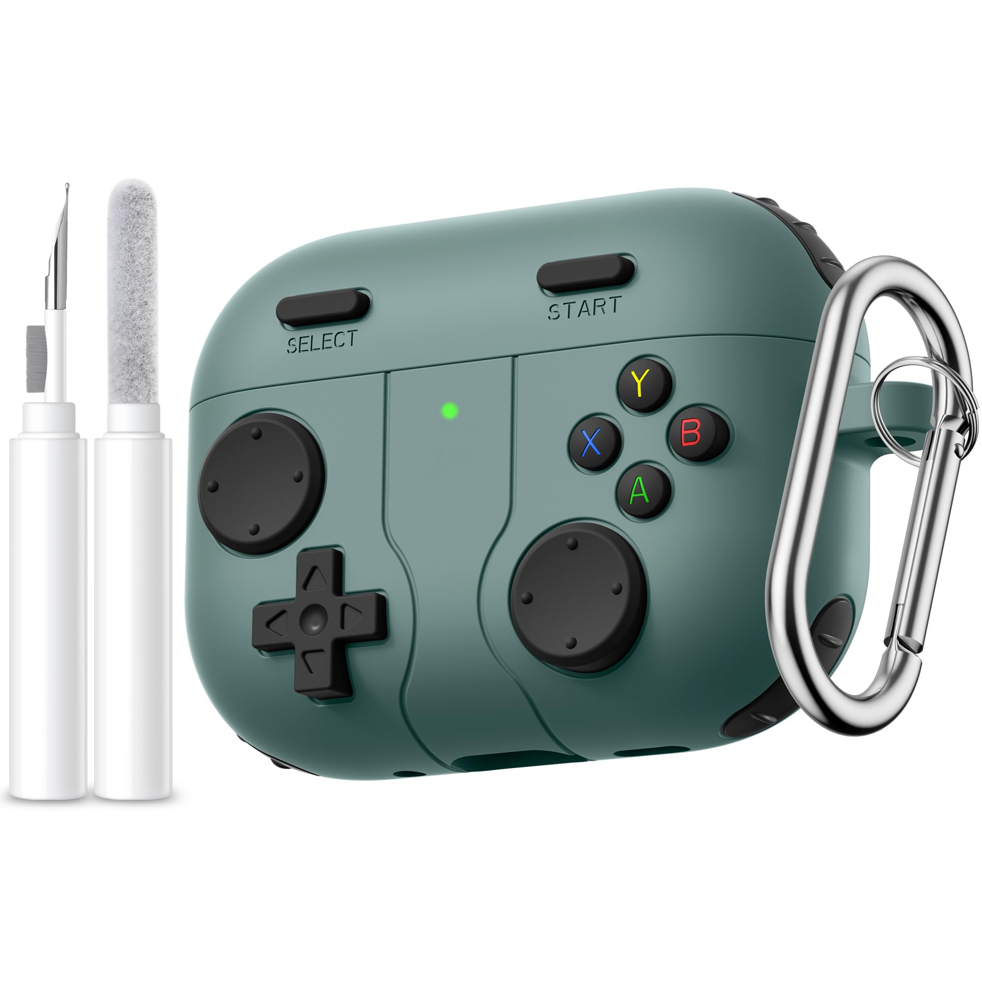 Getino Game Case for AirPods Pro 3 Case 2025, Shockproof Silicone Cover for Apple AirPods Pro 3 – with Cleaner Kit &amp; Keychain, Classic Funny Durable Protective Case for Men Boy–Pine Green