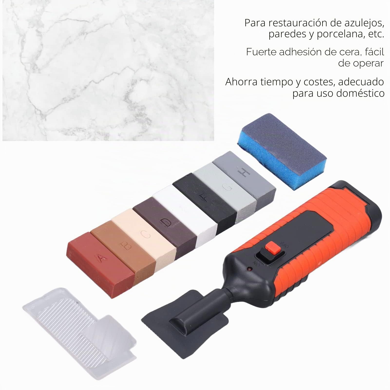 Juego de Bloques de Cera para Reparación de Azulejos con Bolígrafo Calefactor Eléctrico, Herramienta de Reparación de Azulejos de Cerámica con 8 Bloques de Colores, Kit de