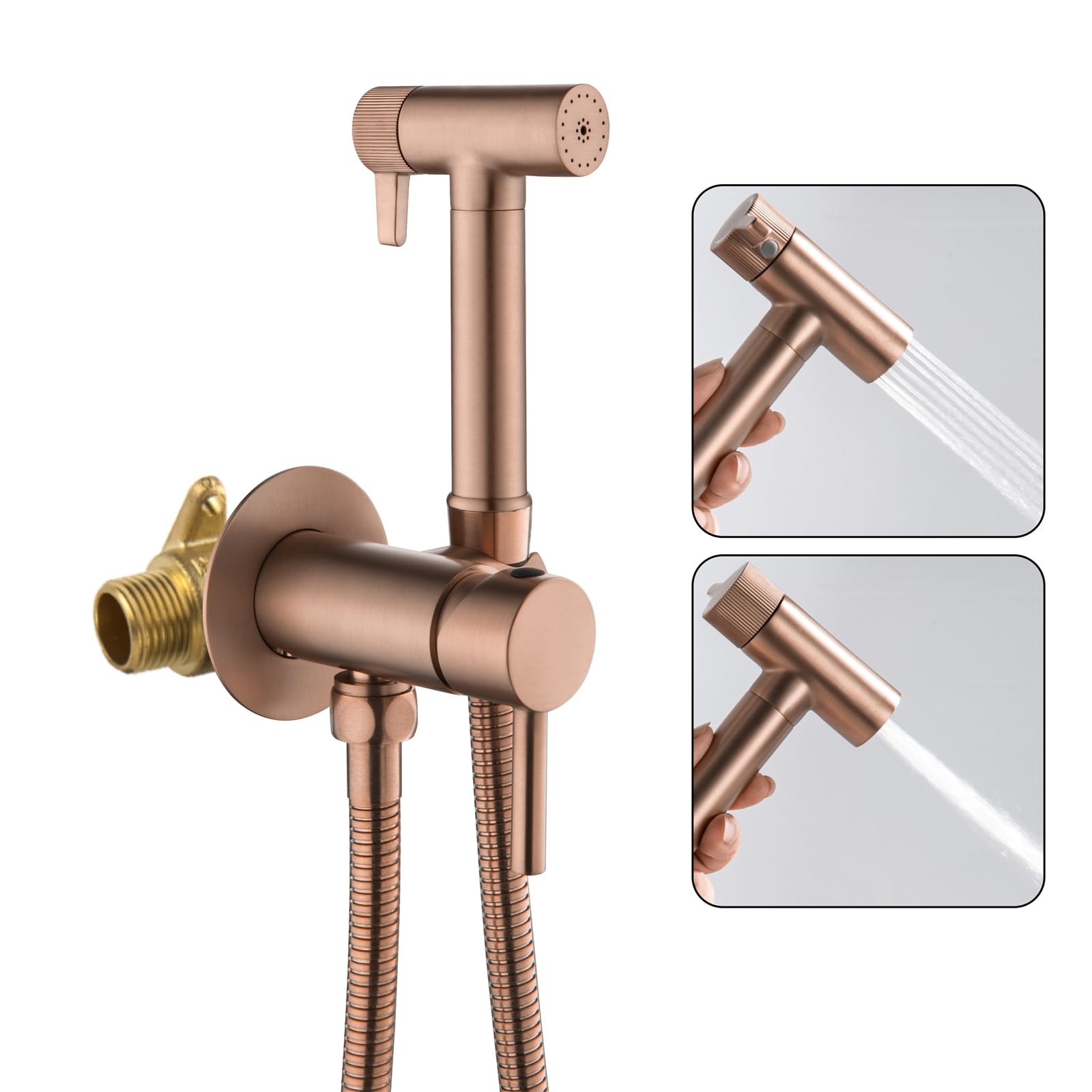 Ducha Bidet para Wc, 2 Modos Ducha Higienica para Wc Bidet, Agua Fría y Caliente Latón Grifo Portatil para baño Kit, para La Higiene Personal Diaria (Oro rosa)