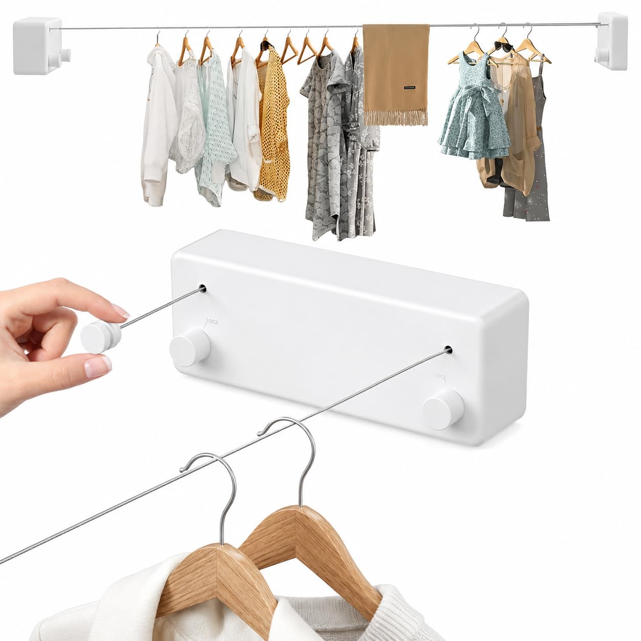 HOME CUBE Double Retractable Clothesline Wall Mounted 4.2m Extendable Stainless Steel Clothes Drying Line, Space Saving Laundry Drying Wire for Bathroom, Balcony & Indoor/Outdoor Use-image-42