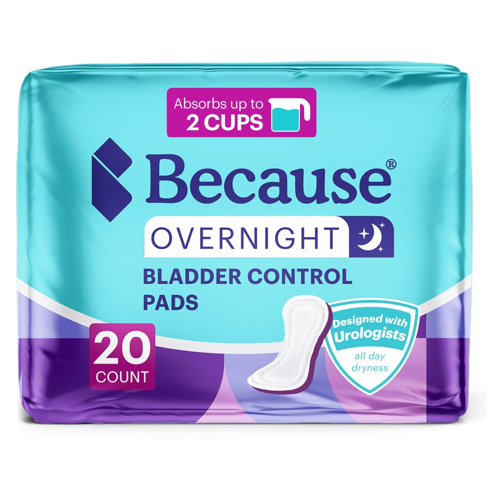Because Overnight Incontinence Pads for Women – Moderate-to-Heavy Absorbency for Nighttime Use, Long-Length Protection, 20 Count, New Version