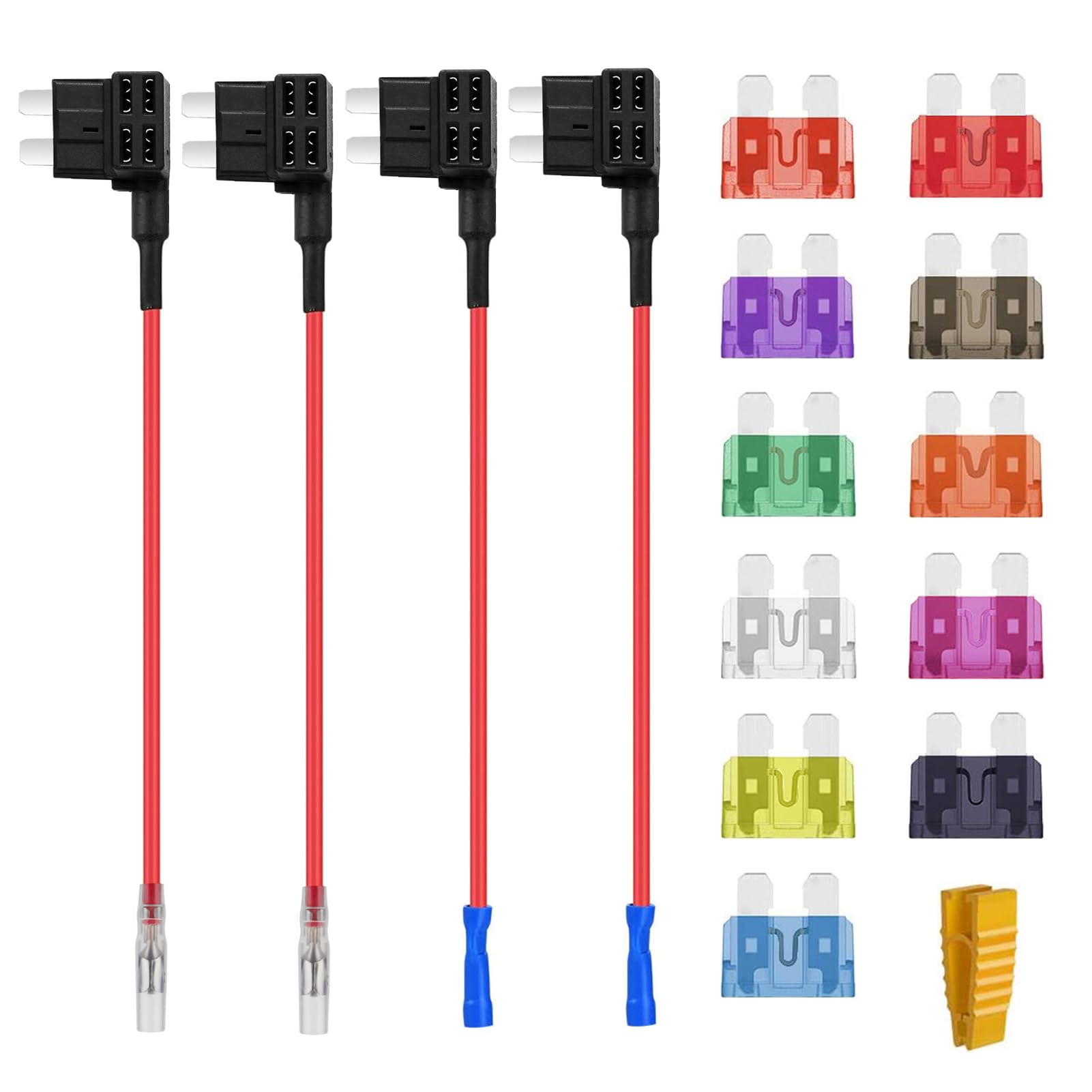 AUKENIEN Standard Add-A-Circuit Car Fuse Tap Adapter Piggy Back Fuses Holder with ATO ATC 2A 3A 5A 7.5A 10A 15A 20A 25A 30A 35A 40A Automotive Blade Fuses for Cars Trucks Boats